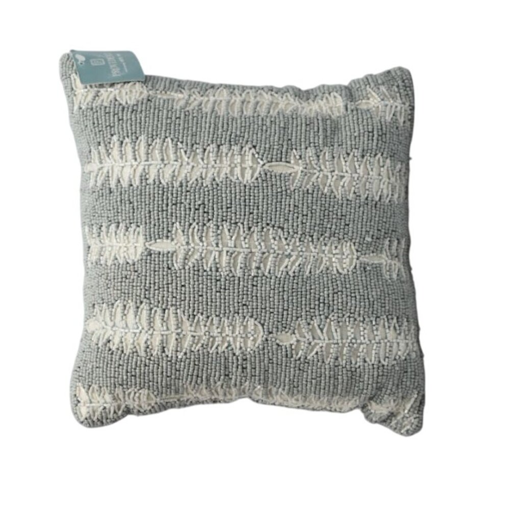 Providence Beaded Throw Pillow Fern Blue White 12"x12"